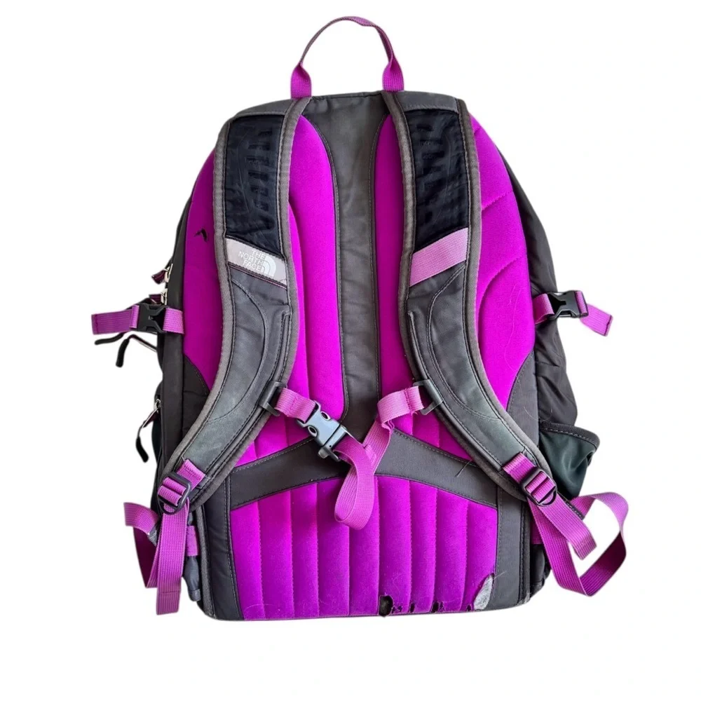North Face Surge II Backpack Hike Camp Outdoors School laptop bag Gray Purple
